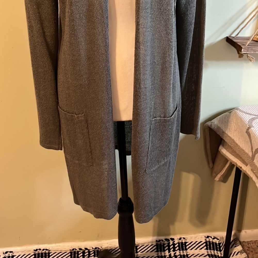 J.Jill linen blend longline lightweight front pockets split hems cardigan - Picture 4 of 16